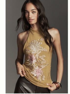 NWT by Anthropologie Golden Olive mock neck tank top